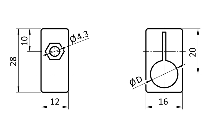 Sensor Mounting Block 28 x 12 x 16 - immagine 2