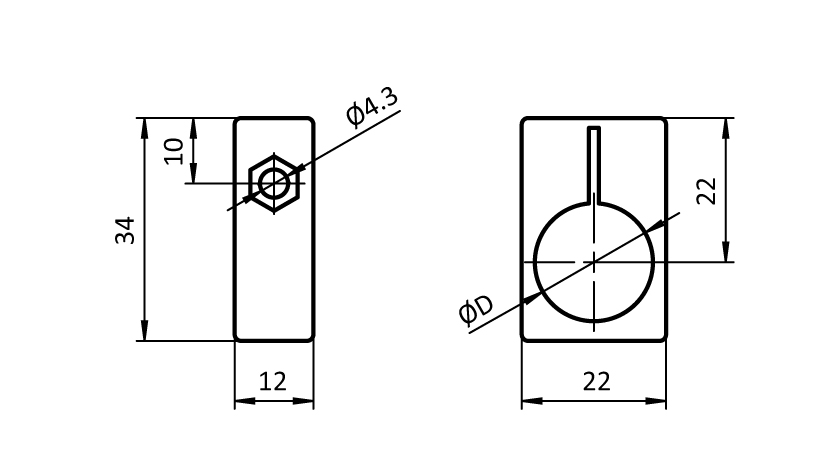 Sensor Mounting Block 34 x 12 x 22. Ø 18 - immagine 2
