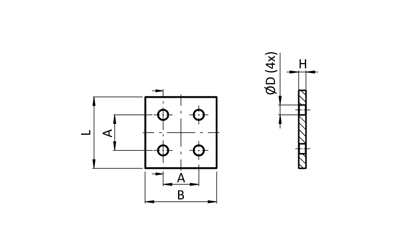 ECO Connection Plate AL Quadrangular 4 Hole. 1 Slot Version - immagine 2
