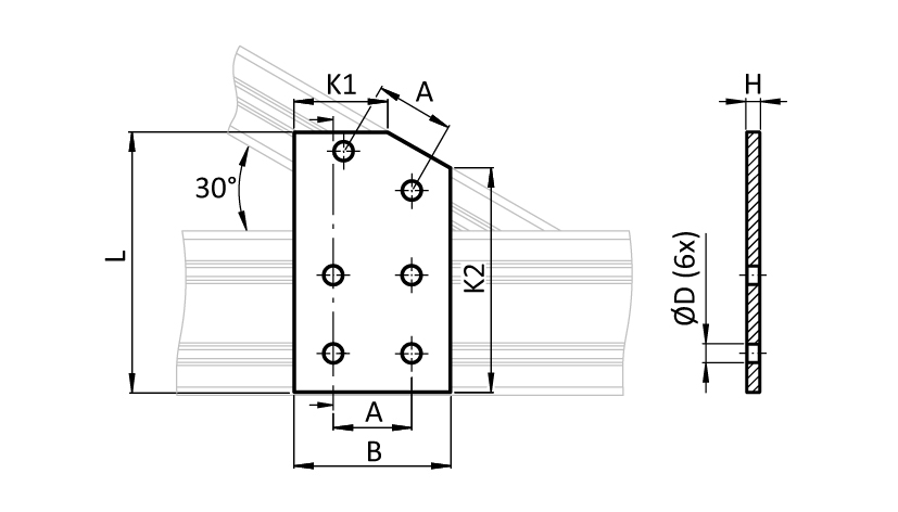 ECO Connection Plate AL 30° 6 Hole. 1 Slot x 2 Slots Version - immagine 2