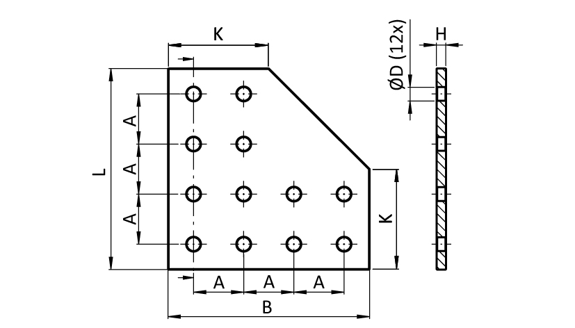 ECO Connection Plate AL L 12 Hole. 2 Slots Version - immagine 2