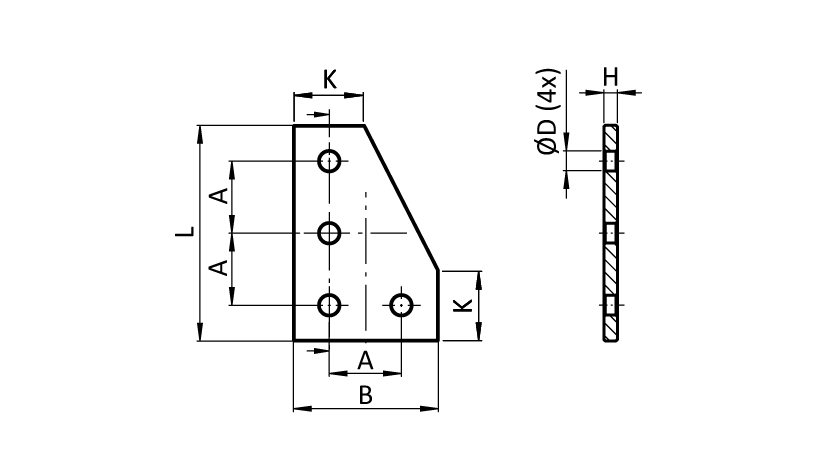 ECO Connection Plate AL L 4 Hole. 1 Slot Version - immagine 2