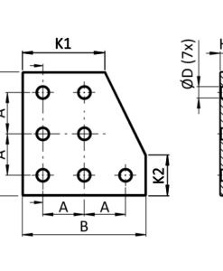 Alternative view of ECO Connection Plate AL L 7 Hole. 1 Slot x 2 Slots Version