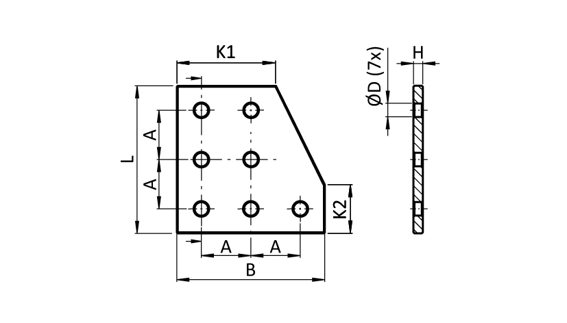 ECO Connection Plate AL L 7 Hole. 1 Slot x 2 Slots Version - immagine 2