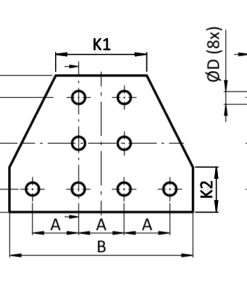 Alternative view of ECO Connection Plate AL T 8 Hole. 1 Slot x 2 Slots Version