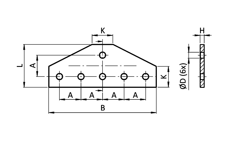 ECO Connection Plate AL T 6 Hole. 1 Slot Version - immagine 2
