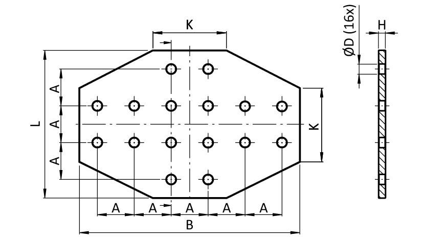 ECO Connection Plate AL X 16 Hole. 2 Slots Version - immagine 2