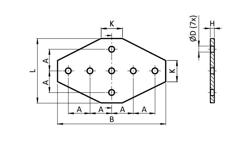 ECO Connection Plate AL X 7 Hole. 1 Slot Version - immagine 2