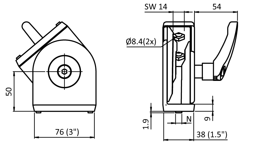 Pivot Joint 38 x 76 - 1.5" x 3" with Locking Lever - immagine 2