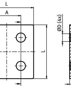 Alternative view of Connection Plate AL Quadrangular 4 Hole. 1 Slot Version