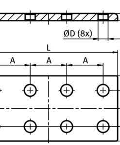 Alternative view of Connection Plate AL Rectangular 8 Hole. 2 Slots Version