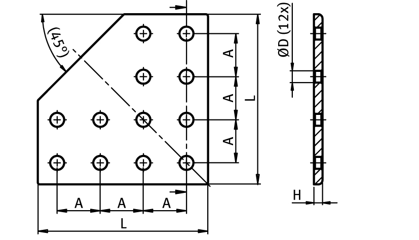 Connection Plate AL L 12 Hole. 2 Slots Version - immagine 2