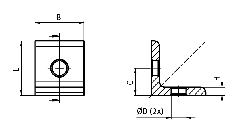 Connection Angle AL 2 Hole. 1 Slot Version - immagine 2