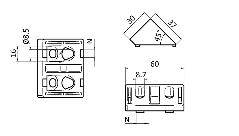 Angle Connector 60 x 30. 45° - immagine 2