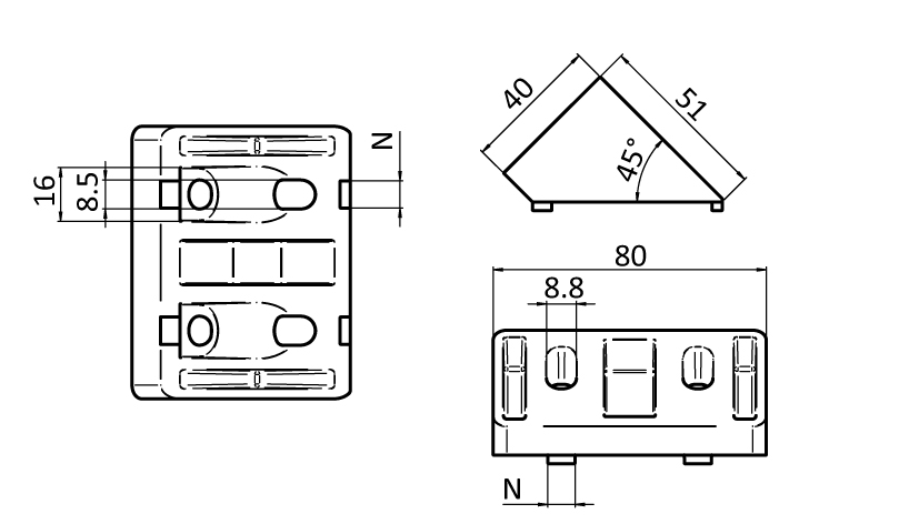 Angle Connector 80 x 40. 45° - immagine 2