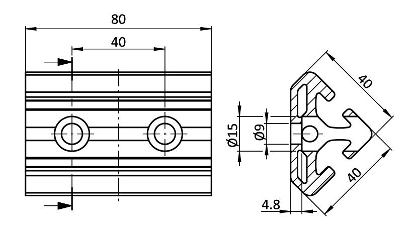 Angle Element T2 80 x 40. 45° - immagine 2