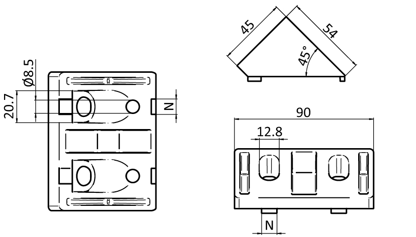 Angle Connector 90 x 45. 45° - immagine 2