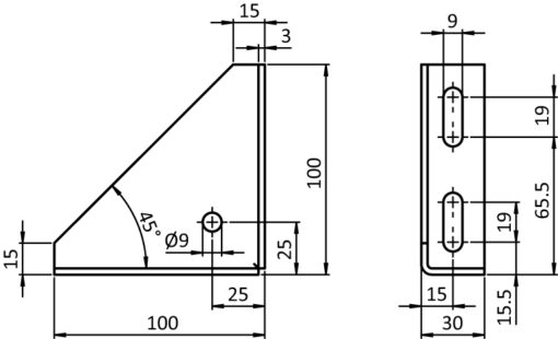 Steel Connection Angle 30 x 100 – 1 Hole - immagine 2