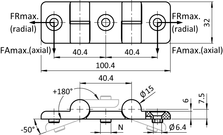 Plastic Hinge 32 x 100. Double. Black - immagine 2
