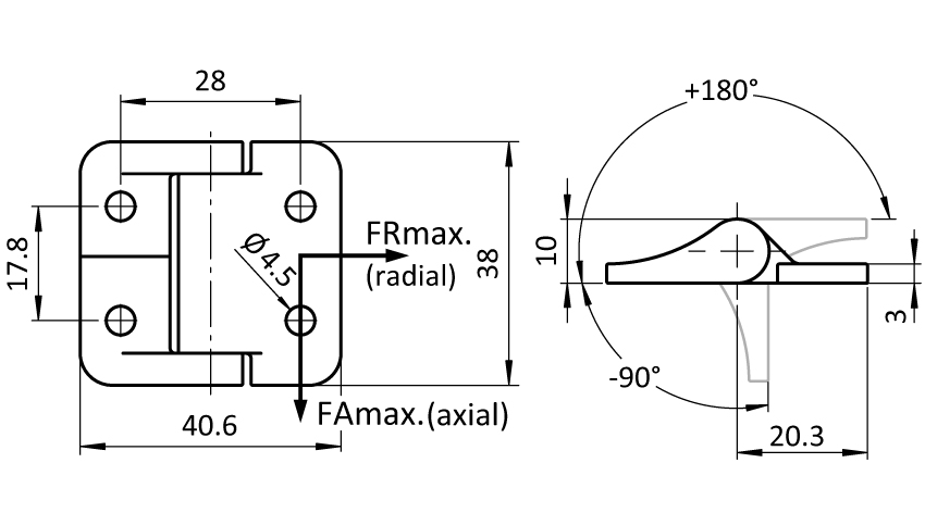 Metal Hinge 40 x 38 with Constant Friction - immagine 2