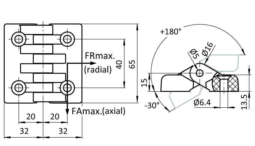 Heavy-duty Plastic Hinge 65 x 64 - immagine 2