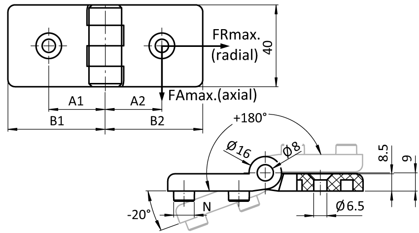 Heavy-duty Plastic Hinge 40. Black - immagine 2