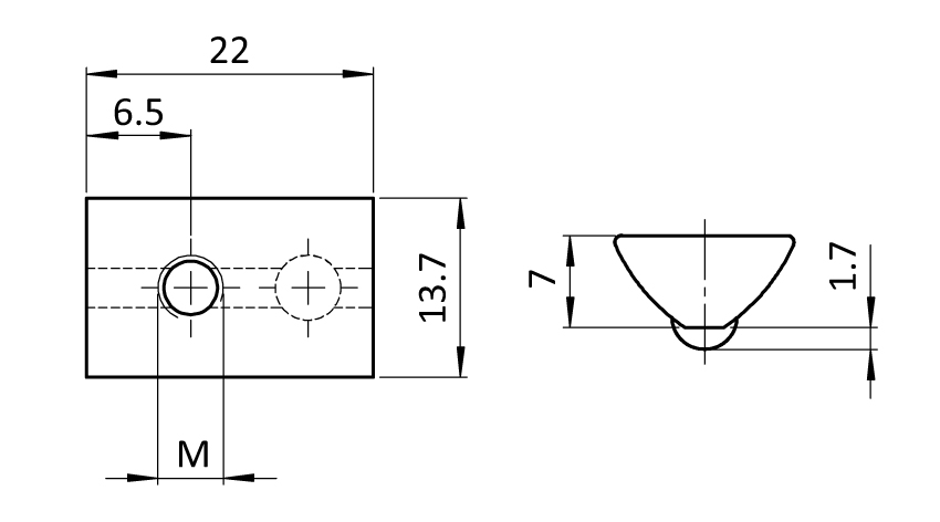 Roll-in T-slot Nut 13.7 x 7.0 mm with Spring Loaded Ball - immagine 2