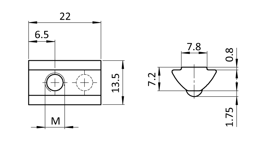 Roll-in T-slot Nut 13.5 x 7.2 mm with Spring Loaded Ball - immagine 2