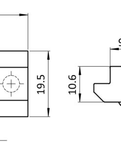 Alternative view of T-slot Nut 19.5 x 10.6 mm. Step Height 5.1 mm. with Spring Loaded Ball