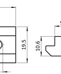 Alternative view of T-slot Nut 19.5 x 10.6 mm. Step Height 5.1 mm
