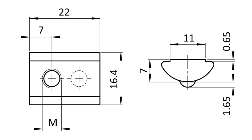 Roll-in T-slot Nut 16.4 x 7.0 mm with Spring Loaded Ball - immagine 2