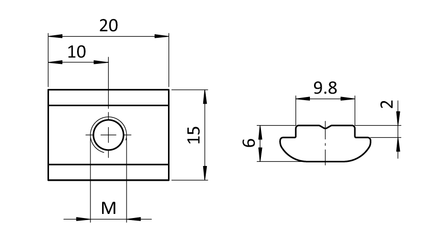 Roll-in T-slot Nut 15.0 x 6.0 mm - immagine 2