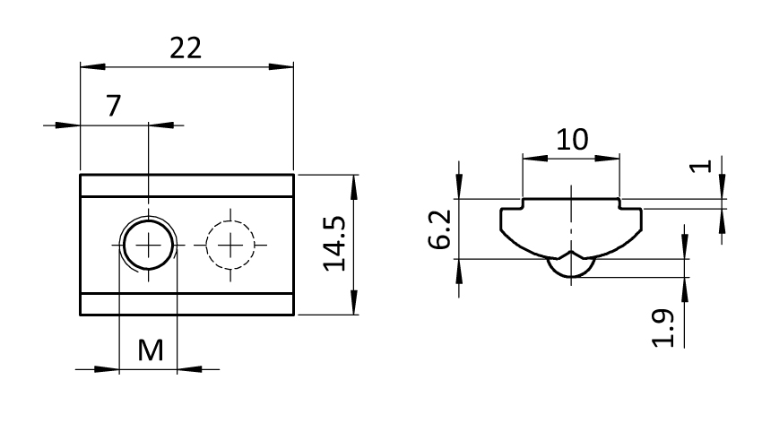 Roll-in T-slot Nut 14.5 x 6.2 mm with Spring Loaded Ball - immagine 2