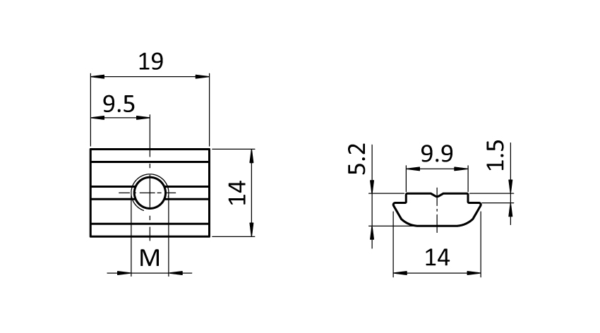 Roll-in T-slot Nut 14.0 x 5.2 mm - immagine 2