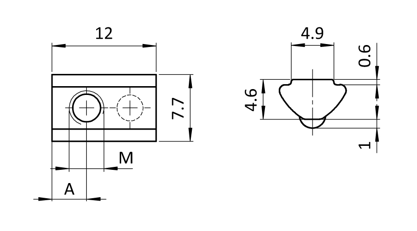 Roll-in T-slot Nut 7.7 x 4.6 mm with Spring Loaded Ball - immagine 2