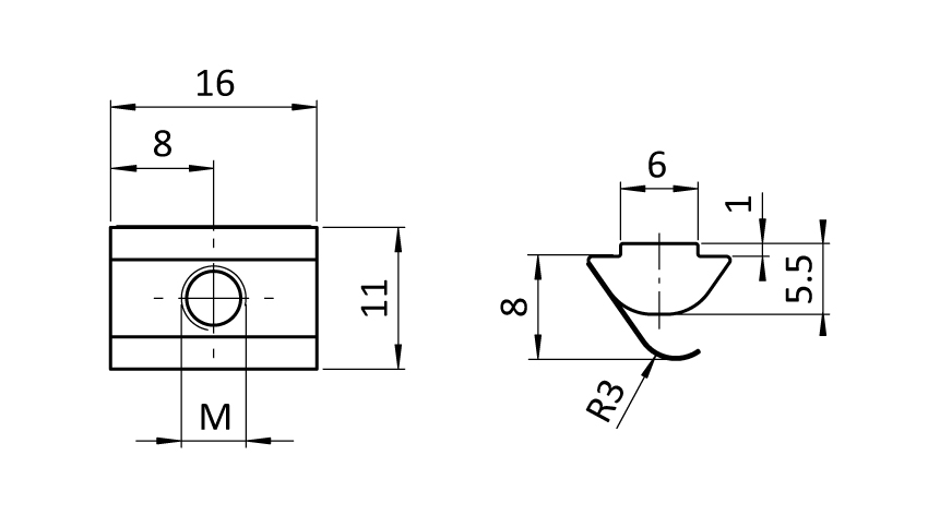 Roll-in T-slot Nut 11.0 x 5.5 mm with Spring Leaf - immagine 2
