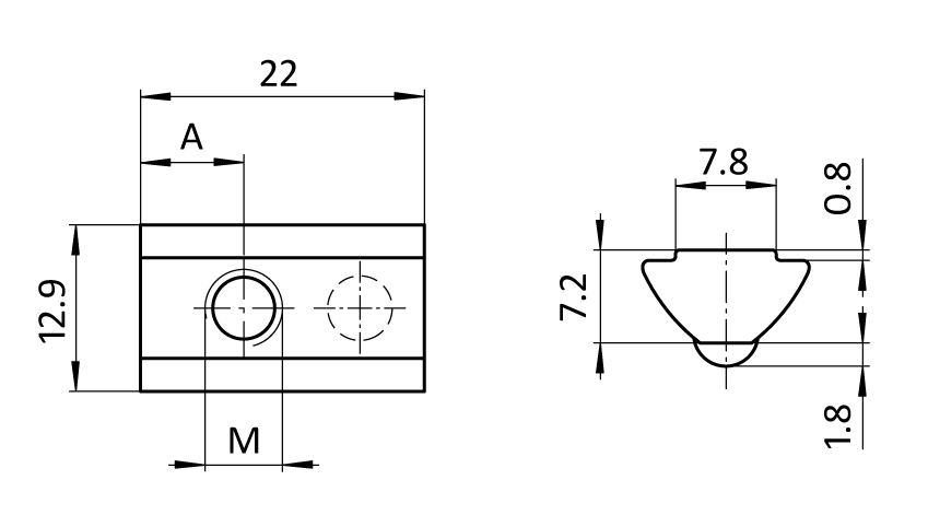 Roll-in T-slot Nut 12.9 x 7.2 mm with Spring Loaded Ball - immagine 2