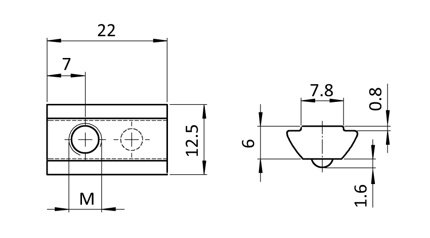 Roll-in T-slot Nut 12.5 x 6.0 mm with Spring Loaded Ball - immagine 2
