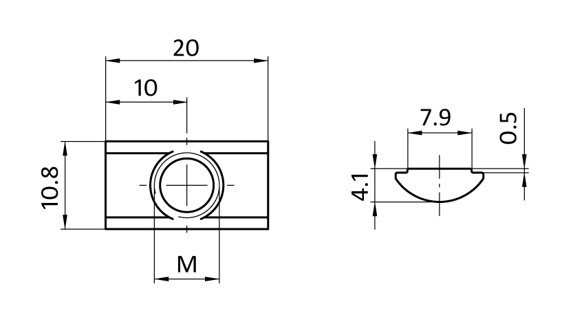 Roll-in T-slot Nut 10.8 x 4.1 mm - immagine 2