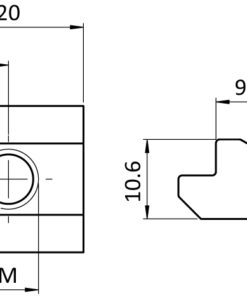 Alternative view of T-slot Nut 19.5 x 10.6 mm. Step Height 4.8 mm