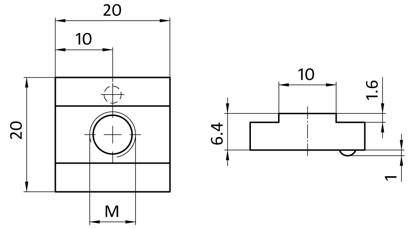 T-slot Nut 20.0 x 6.4 mm. with Spring Loaded Ball - immagine 2