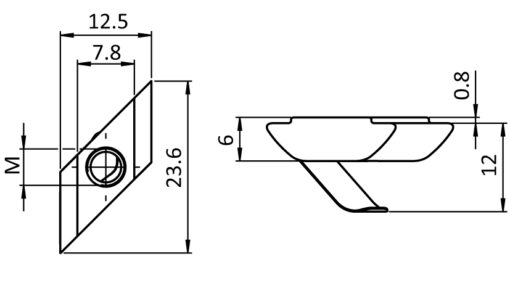 Rhombus T-slot Nut 12.5 x 6.0 mm with Spring Leaf - immagine 2