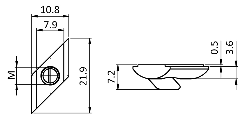 Rhombus T-slot Nut 10.8 x 3.6 mm with Spring Leaf - immagine 2