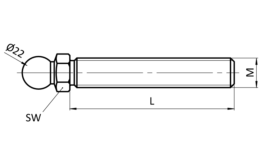 Threaded Rod SS for Swivel Feet. Ball Joint 22 - immagine 2