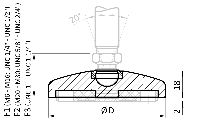 Base SS for Swivel Feet. Ball Joint 15 - immagine 2