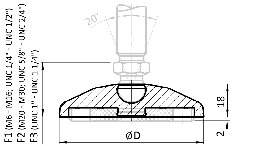 Base PA for Swivel Feet. Ball Joint 15. Black - immagine 2