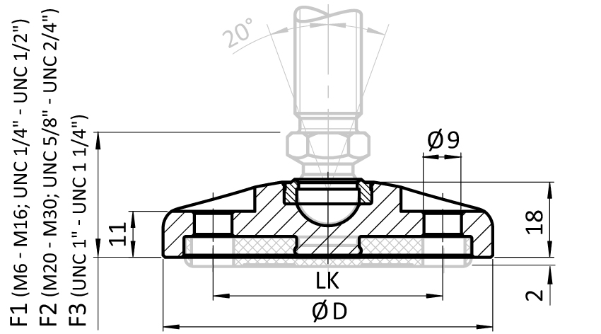 Base SS BDH for Swivel Feet. Ball Joint 15 - immagine 2