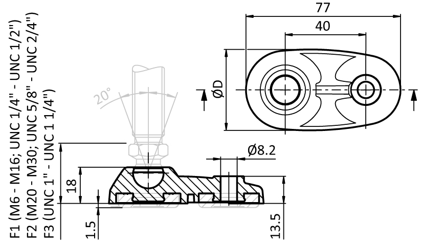 Extended Base 40 PA for Swivel Feet. Ball Joint 15 - immagine 2