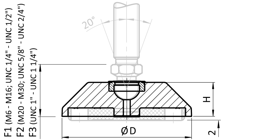Trapezoid Base for Swivel Feet Ball Joint 15 - immagine 2