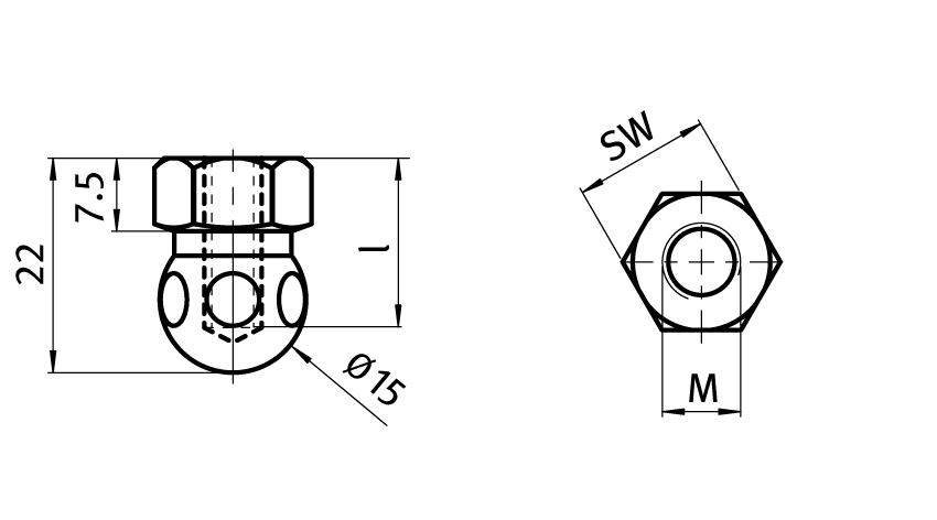 Ball Joint SS with Female Thread for Swivel Feet. Ball Joint 15 - immagine 2